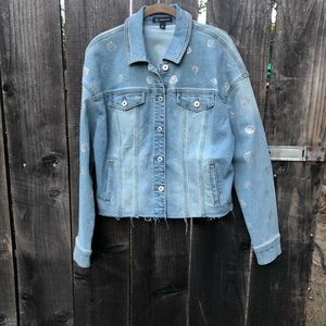 Inc Denim jacket with rhinestones